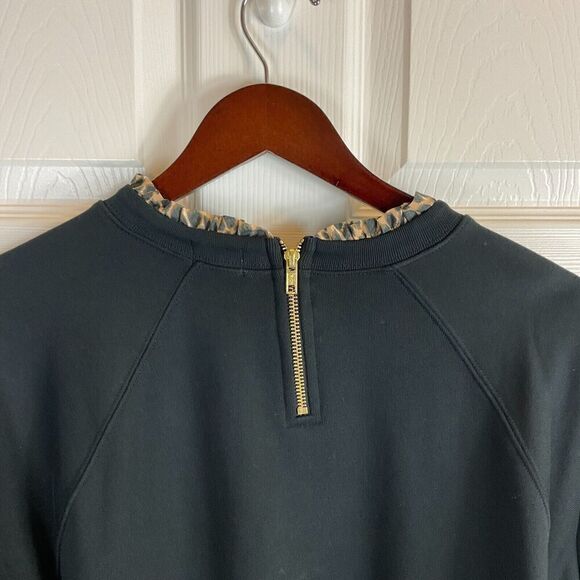 J Crew Women Black Sz XL Sweatshirt Animal Print Trim Pullover Zipper Comfort N3 - Picture 9 of 11